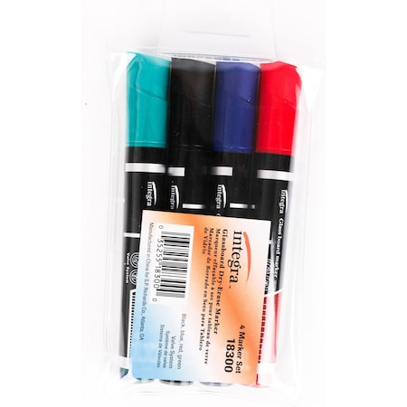 Integra Glassboard Dry-Erase Marker, Assorted Colors, PK4 ITA18300